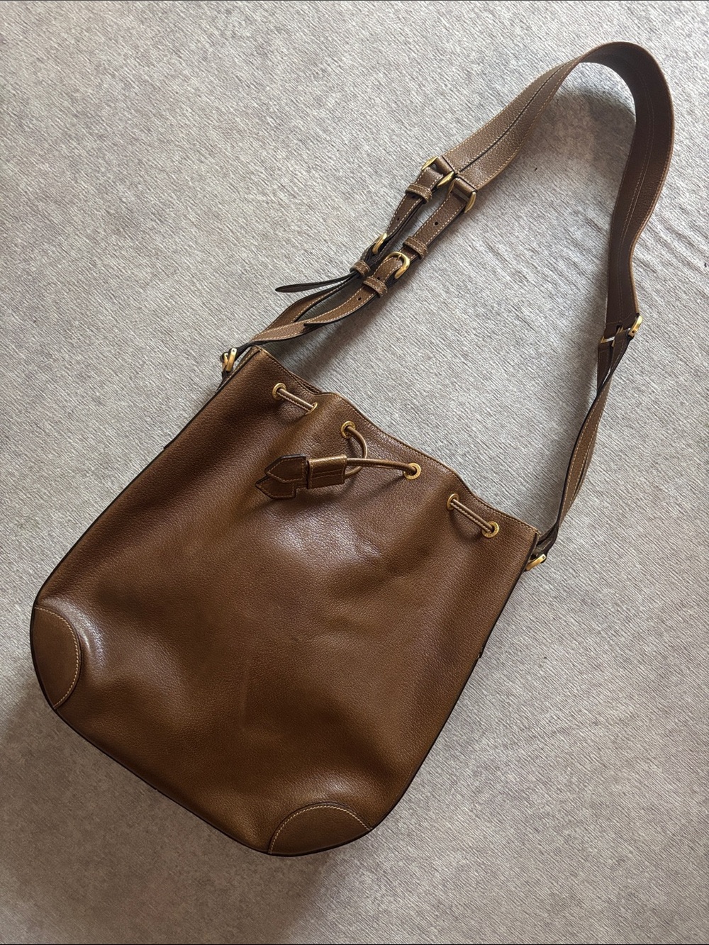 Gucci Brown Pebbled Leather Drawstring Messenger Bag